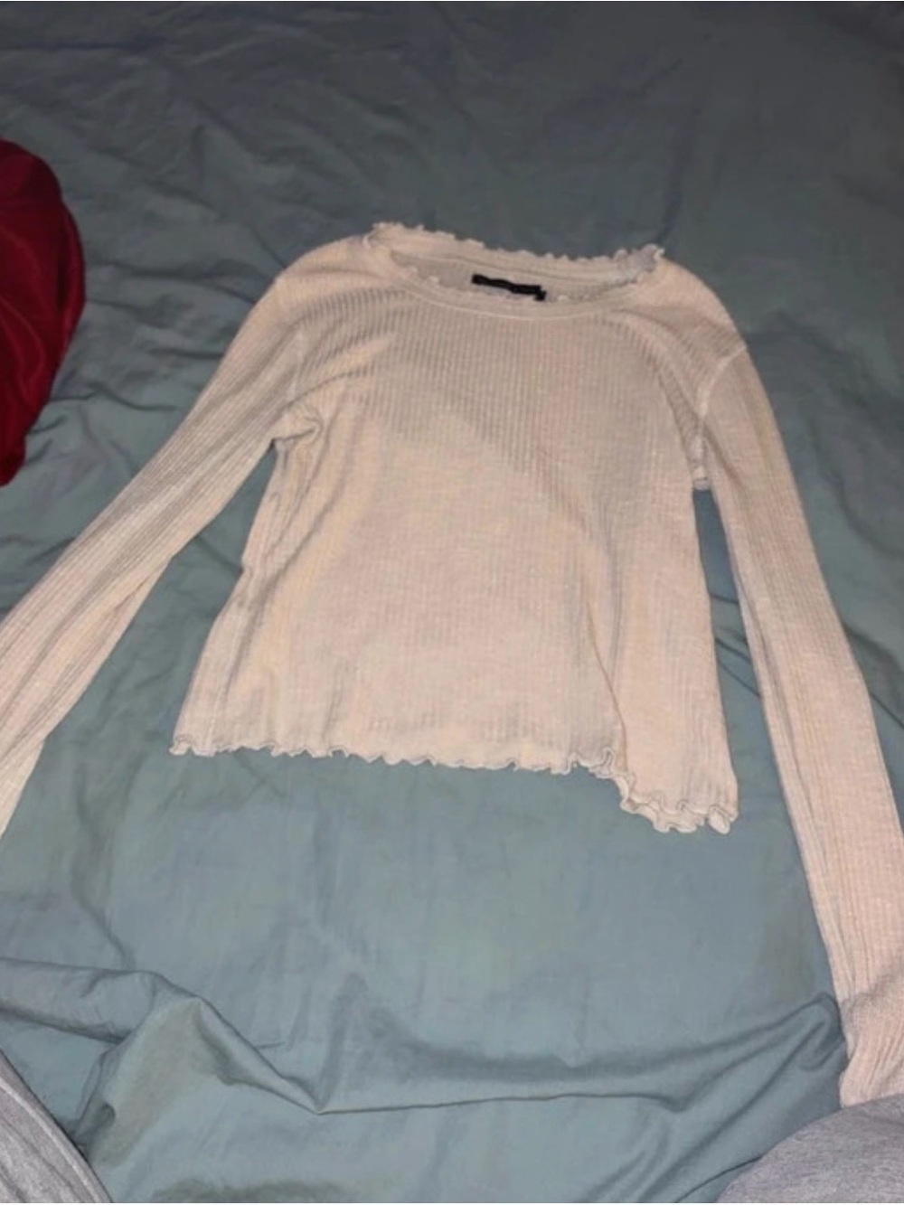 Abercrombie & Fitch Ribbed Long-Sleeve Top - Cream